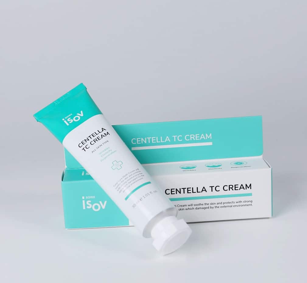 کرم مرطوب کننده و روشن کننده و آبرسان سنتلا مخصوص پوستهای خشک و مستعد جوش و رزاسه آیزو Centella Tc Cream Isov Sorex - تصویر 2