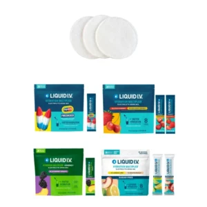 پکیج آبرسانی درونی و پاکسازی بیرونی شامل LIQUID I.V. + پد آرایش پاک‌کن صورت مخصوص سفر، باشگاه و روزهای پرتحرک