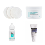 پکیج درمان لک و جوش Isov و Derma Factory شامل ماسک شفاف‌کننده پوست آیزو، سرم ضدلک آیزو، کرم رتینال درما فکتوری و پد آرایش پاک‌کن