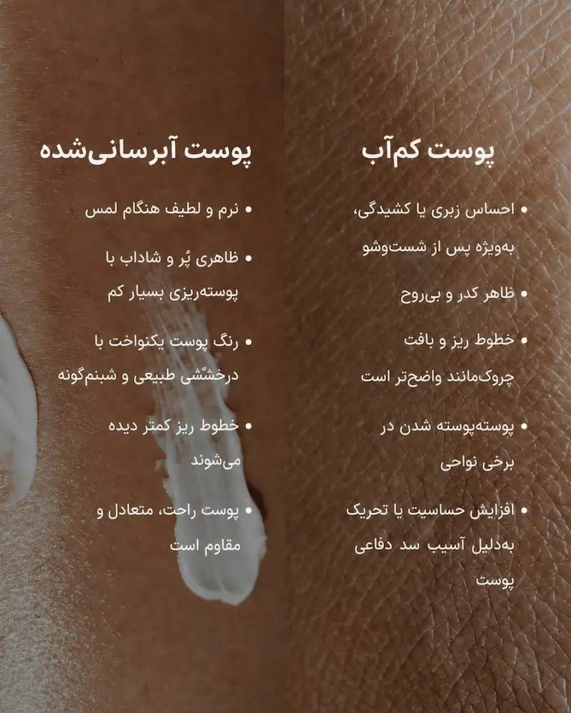 تفاوت پوست کم‌آب با پوست سالم و آبرسانی‌شده در روتین پوست شیشه‌ای کره‌ای